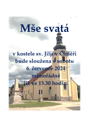 Mše svatá - kostel sv. Jiljí v Číměři 6. 7. 2024